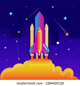 Rocket launcher. businessman launch a rocket to the space. successful new business project startup company concept banner flat vector illustration - Vector