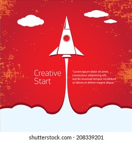 Rocket launcher. Creative business start up concept . vector illustration
