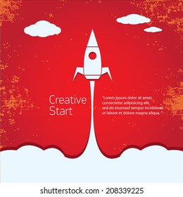 Rocket launcher. Creative business start up concept . vector illustration