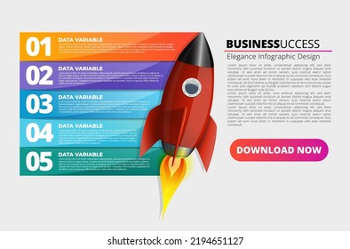Rocket Launcher Infographic Collection 5 Steps Concetp Design Suitable For Business Presentation, Marketing Presentation, Social Media Business Bosster, Motivation Presentation, etc
