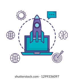 rocket launcher with laptop and business icons