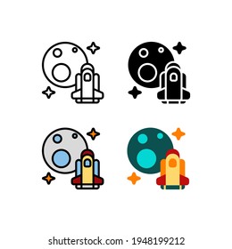 rocket launcher to the moon, planet Icon, Logo, and illustration Vector