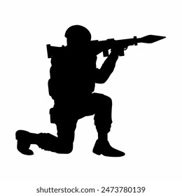 Rocket launcher soldier silhouette for military, battlefield or war