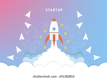 Rocket launcher start up , Start up Business - vector illustration