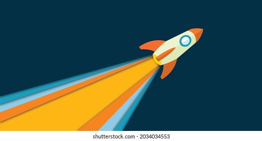 Rocket launcher start up business.Flat stylized flying rocket.