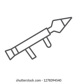 Rocket launcher thin line icon, firearm and grenade, weapon sign, vector graphics, a linear pattern on a white background, eps 10.