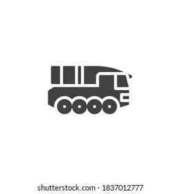 Rocket launcher truck vector icon. filled flat sign for mobile concept and web design. Ballistic missile truck glyph icon. Symbol, logo illustration. Vector graphics