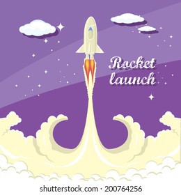 Rocket launcher. vector illustration. space rocket in sky