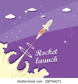 Rocket launcher. vector illustration. space rocket in sky