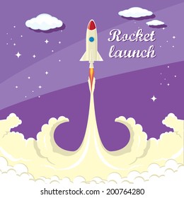 Rocket launcher. vector illustration. space rocket in sky