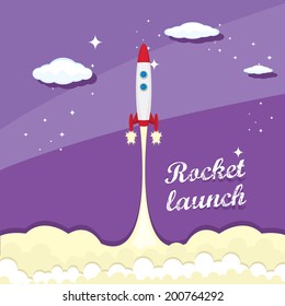 Rocket launcher. vector illustration. space rocket in sky