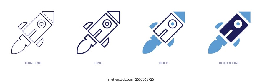 Rocket launchers icon in 4 different styles. Thin Line, Line, Bold, and Bold Line. Duotone style. Editable stroke.