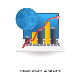 The rocket launches with a control computer flat illustration concept