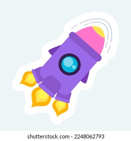 El cohete inicia el arranque de criptografía. Criptodivisa y blockchain. Ilustración vectorial en el diseño de pegatinas de dibujos animados