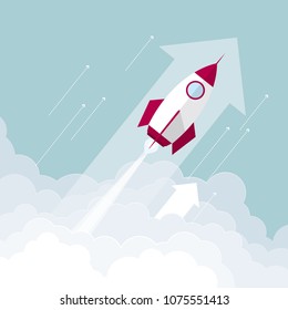 The rocket launches in mid-air.