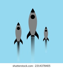 Rocket launches in space flying. rocket icon.
