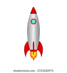 El cohete se lanza hacia arriba con las llamas para el Web, el App, la impresión. Vector de acciones