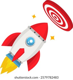 The rocket launches upwards towards the target.