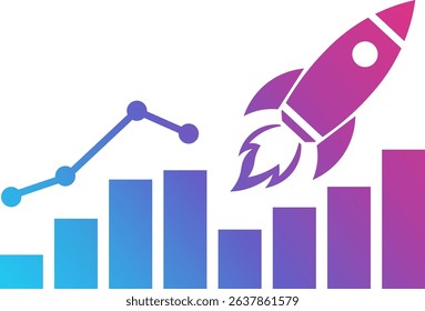 Rocket launching above business graph showing growth and success in vibrant colors