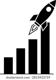 Rocket launching against horizontal bars signifies business growth startup success and upward trend. Suitable for corporate strategy concepts.