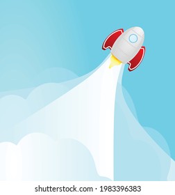 Rocket launching blue background. vector
