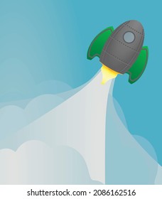 Rocket launching blue background. vector