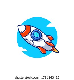 Rocket Launching Cartoon Vector Icon Illustration. Air Transportation Icon Concept Isolated Premium Vector. Flat Cartoon Style