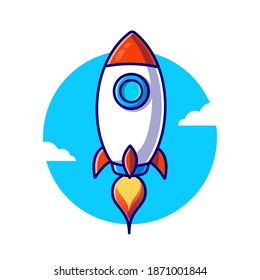 Rocket Launching Cartoon Vector Icon Illustration. Air Transportation Icon Concept Isolated Premium Vector. Flat Cartoon Style