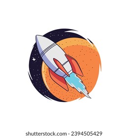 Rocket Launching Cartoon Vector Icon Illustration. Flat Cartoon Style