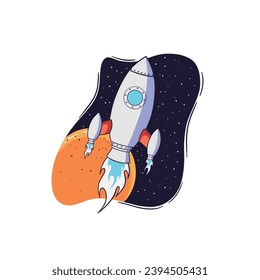 Rocket Launching Cartoon Vector Icon Illustration. Flat Cartoon Style