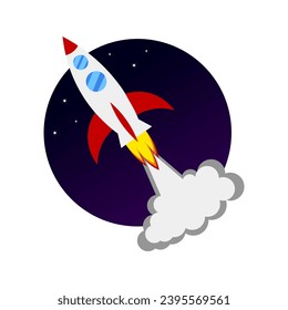 Rocket Launching Cartoon Vector Icon Illustration. Technology Transportation Icon Concept Isolated Premium Vector. Flat Cartoon Style