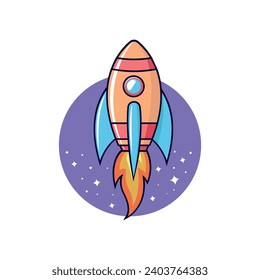 Rocket Launching Cartoon Vector Icon Illustration. Technology Transportation Icon Concept Isolated Premium Vector. Flat Cartoon Style