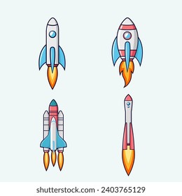 Rocket Launching Cartoon Vector Icon Illustration. Technology Transportation Icon Concept Isolated Premium Vector. Flat Cartoon Style