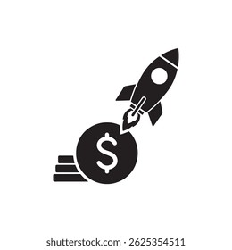 Rocket Launching from Coin Representing Financial Growth and Success