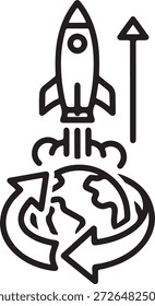 Lanzamiento de cohete desde Earth Icon para exploración espacial y diseño de Tecnología de innovación global