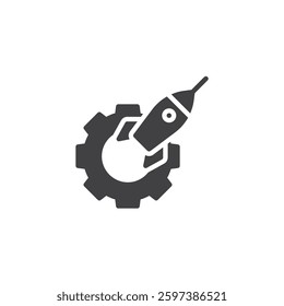 Rocket launching from a gear vector icon. filled flat sign for mobile concept and web design. Innovation Strategy glyph icon. Symbol, logo illustration. Vector graphics