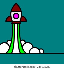 Rocket Launching from the Ground in Easy Drawing Line, Suitable for Business Start up Concept.