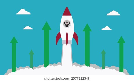 Rocket Launching with Growth Arrows Symbolizing Business Success