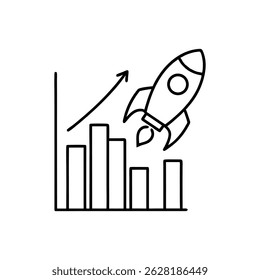 Lanzamiento de un cohete con gráfico de crecimiento que simboliza negocios y progreso