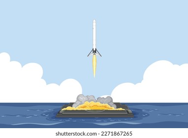 Rocket Launching into Space Concept illustration