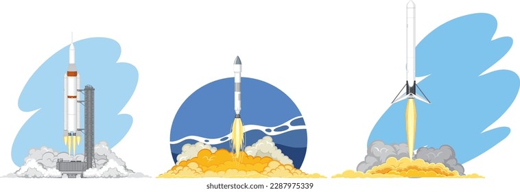 Ilustración de cohetes en el concepto espacial