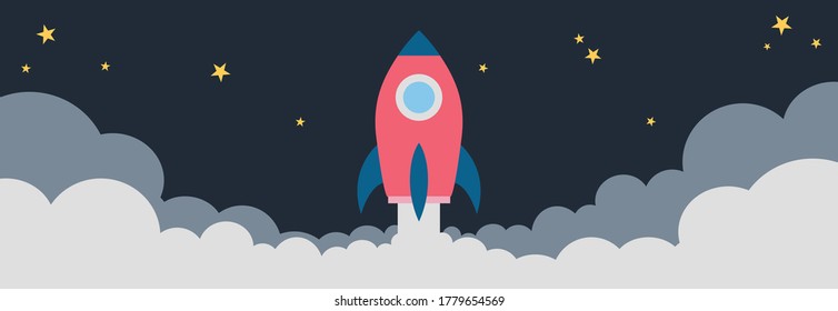 rocket launching into space. startup project concept. flat vector design