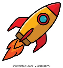Rocket launching into space, symbolizing a business startup. Vector illustration of a spaceship soaring with a trail, representing innovation and success.
