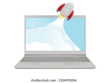 Rocket launching from lap top. vector