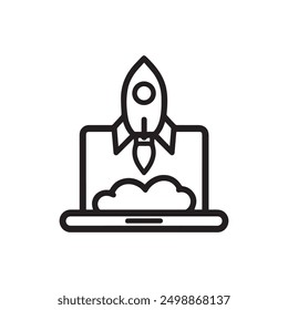 Rocket launching and Laptop icon vector business illustration design.