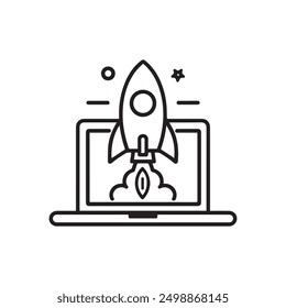 Rocket launching and Laptop icon vector business illustration design.