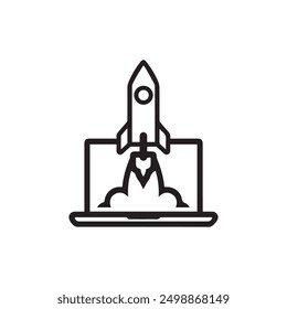 Rocket launching and Laptop icon vector business illustration design.