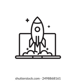 Rocket launching and Laptop icon vector business illustration design.