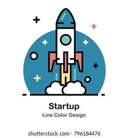 Rocket Launching Line Color Icon