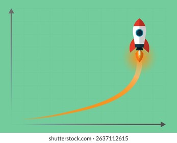 Rocket launching on green graph showing exponential growth